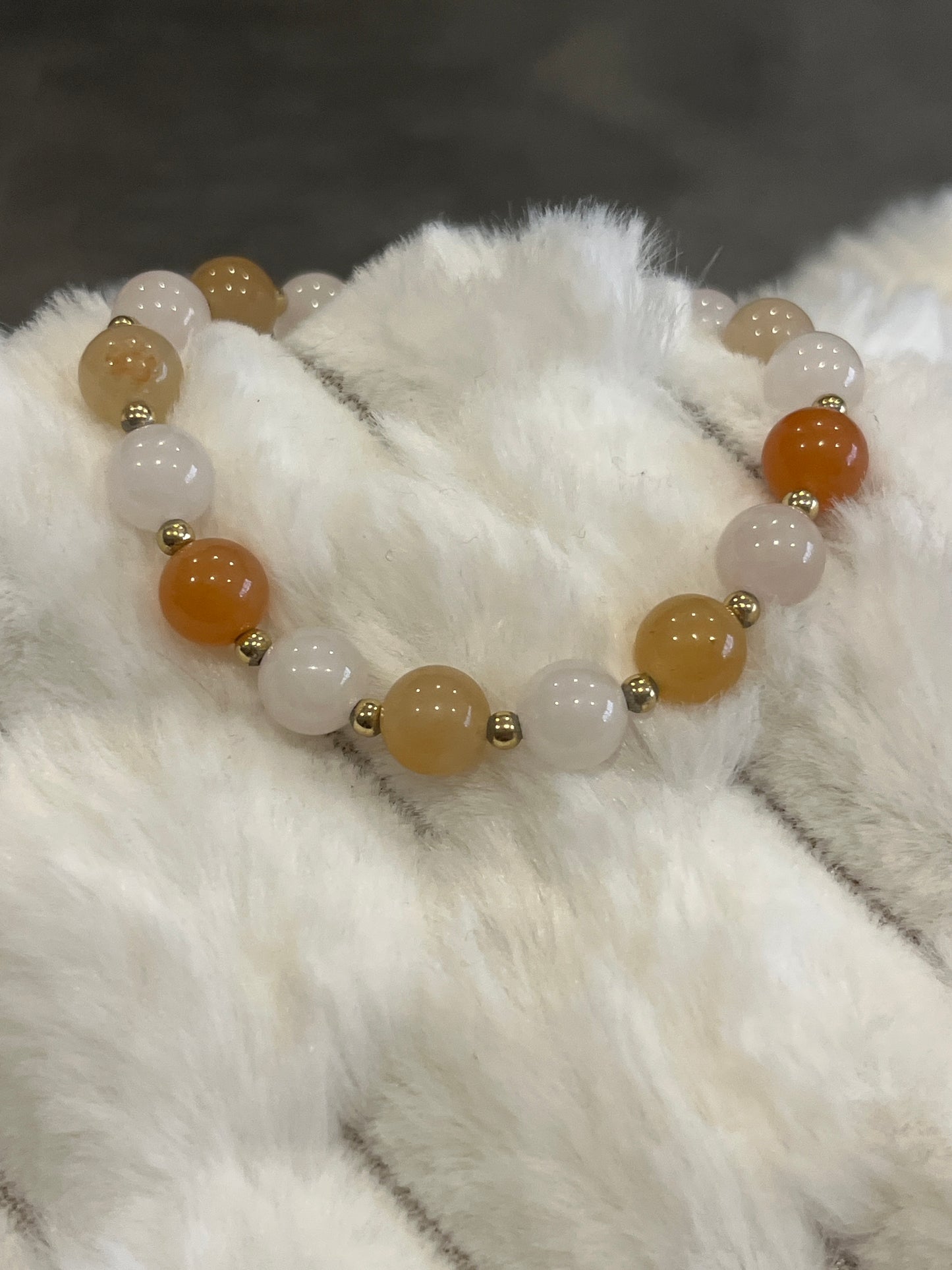 Aventurine orange et Quartz rose 8 mm