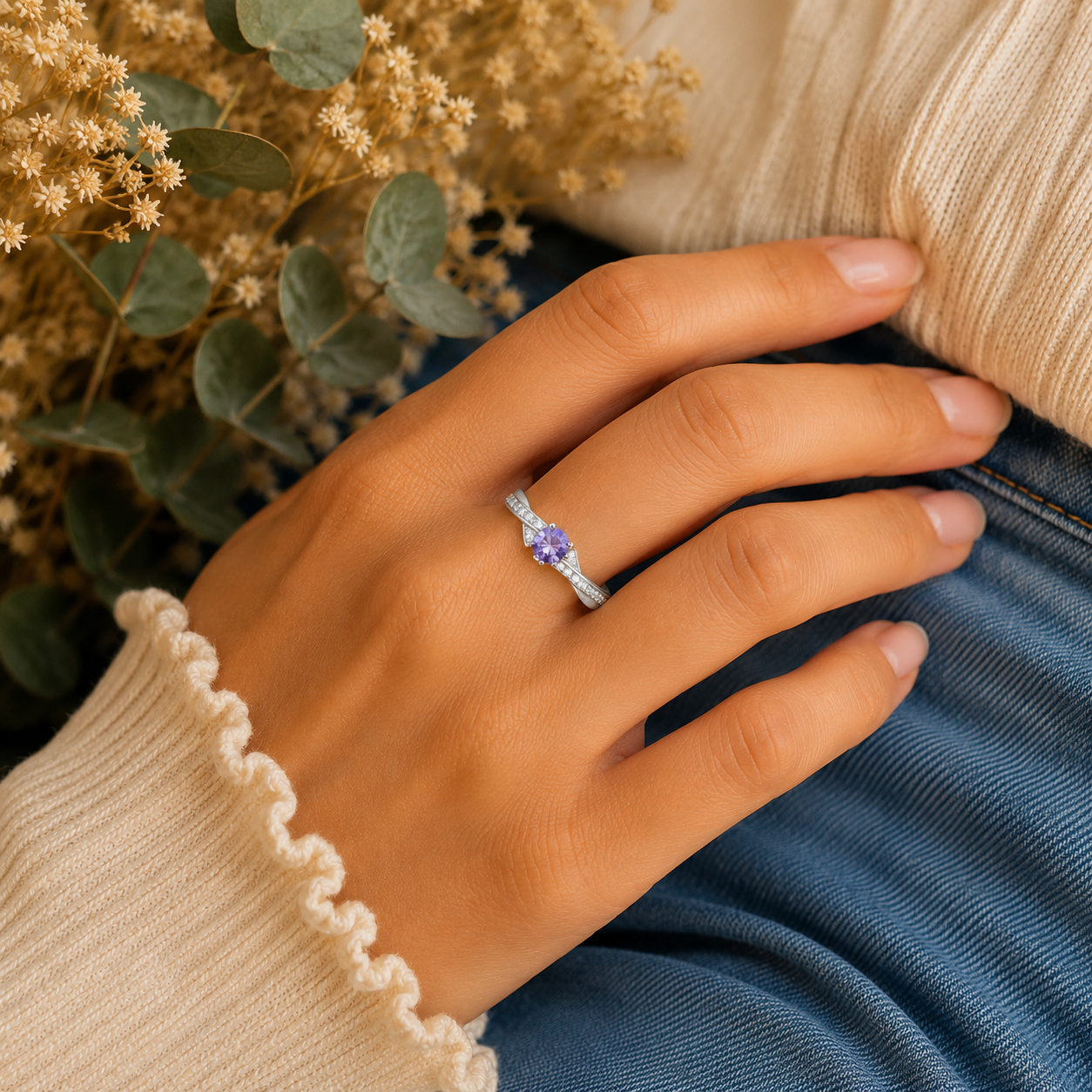 Bague réglable argent 925 Améthyste du Brésil AAA