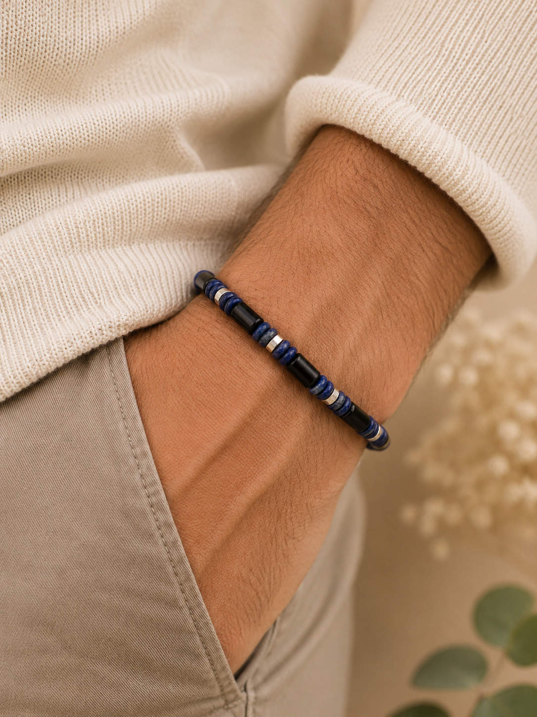Bracelet Obsidienne Noire, Lapis Lazuli A
