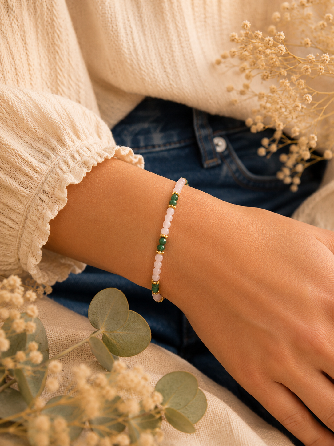 Bracelet Nacre, Malachite AA