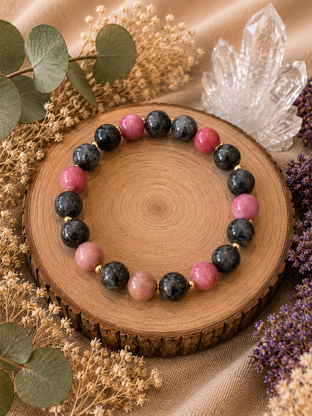 Rhodonite et Larkivite 8mm