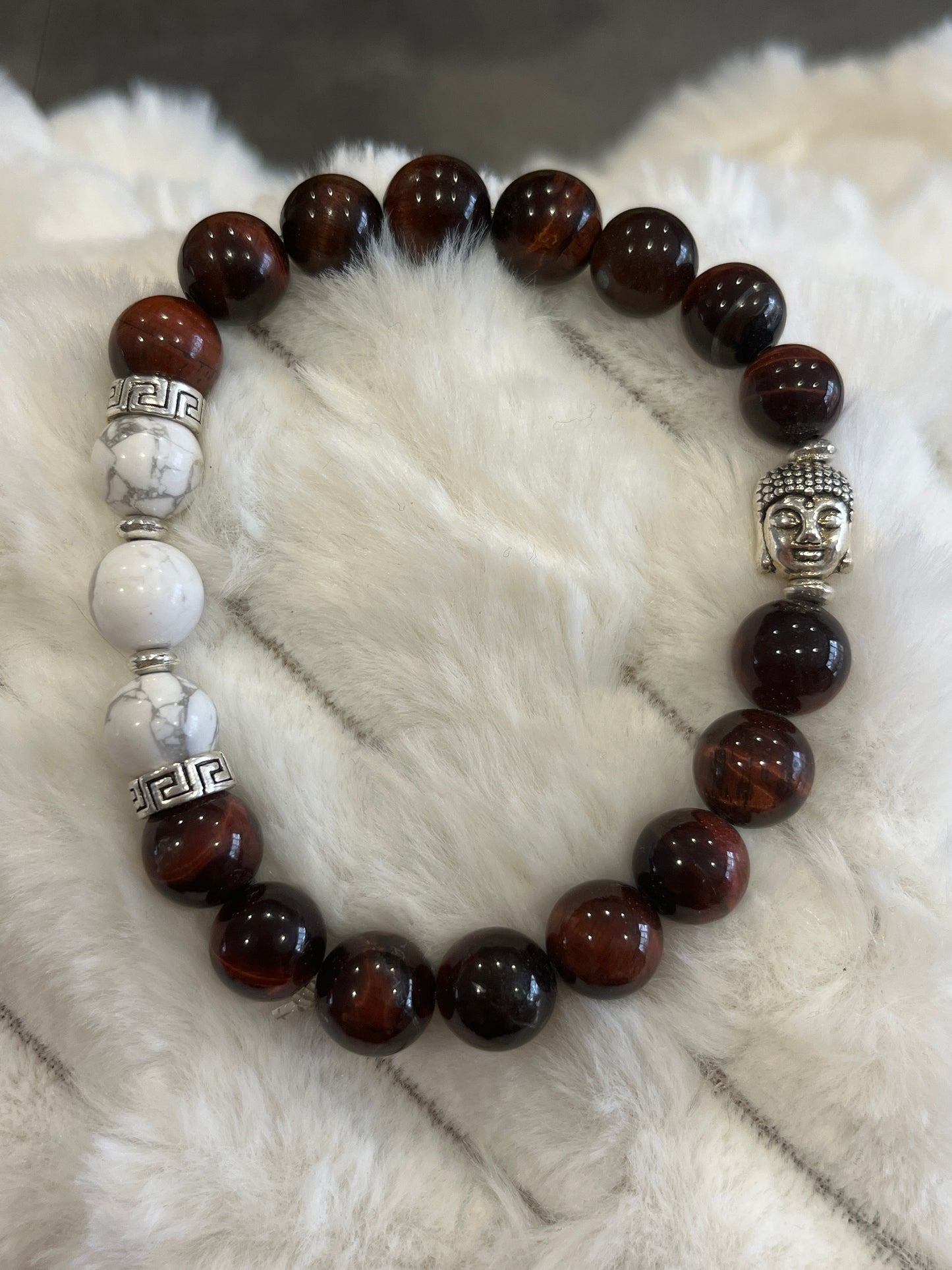 Œil de taureau et Howlite 10 mm