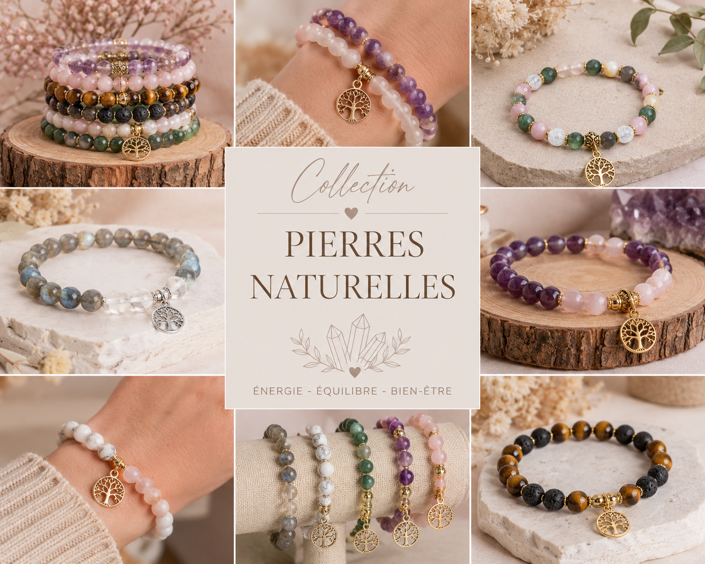 Bracelets en pierres naturelles 6, 8 et 10 mm