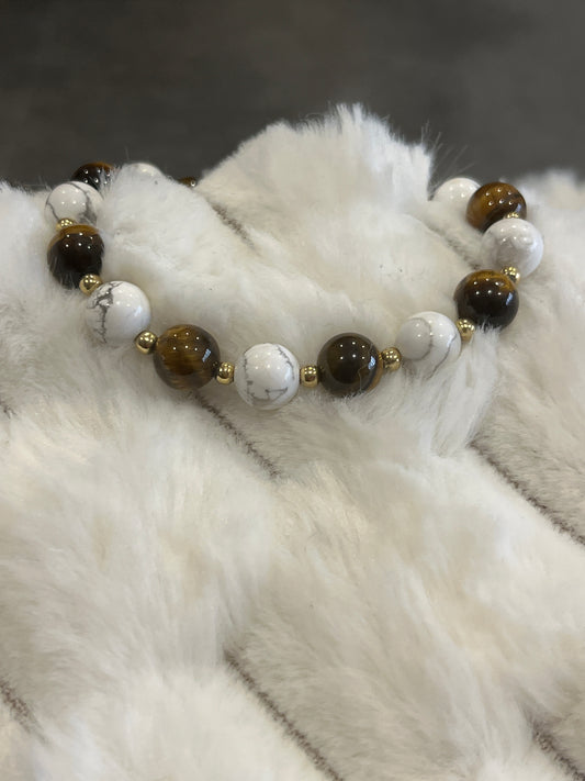 Œil de tigre et Howlite 8 mm