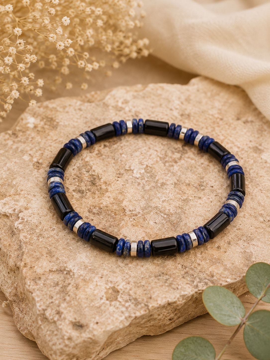 Bracelet Obsidienne Noire, Lapis Lazuli A