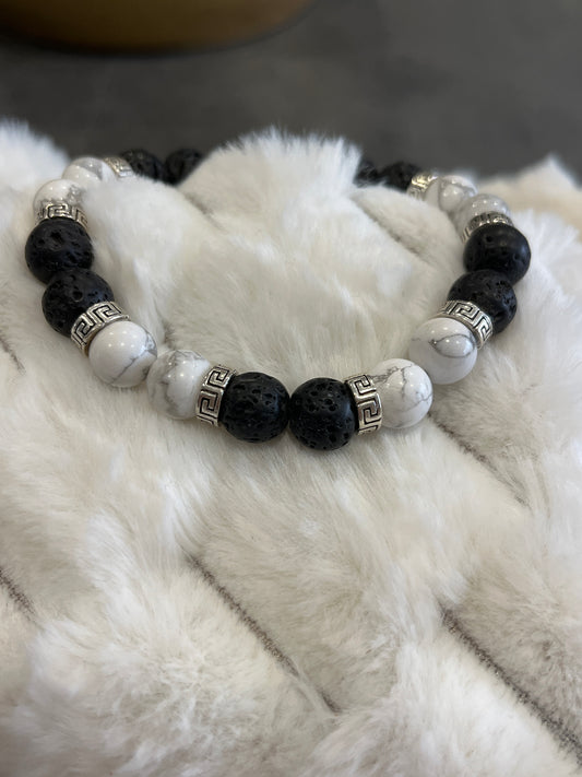 Howlite et Pierre de lave 10 mm