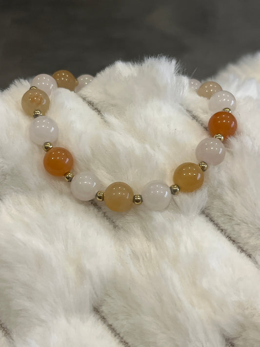 Aventurine orange et Quartz rose 8 mm
