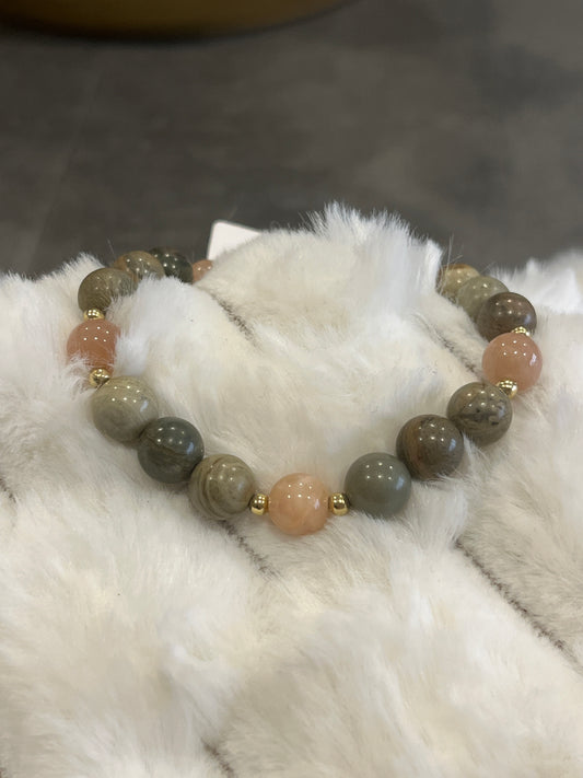 Jaspe feuille et Pierre de soleil 8 mm