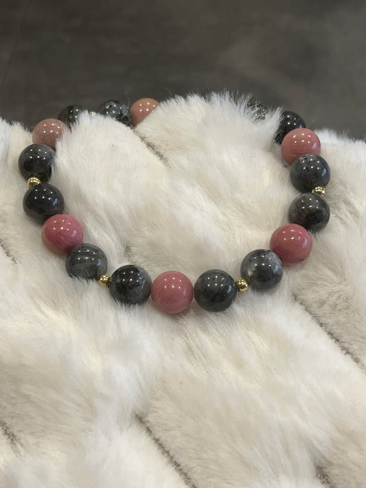 Rhodonite et Larkivite 8 mm