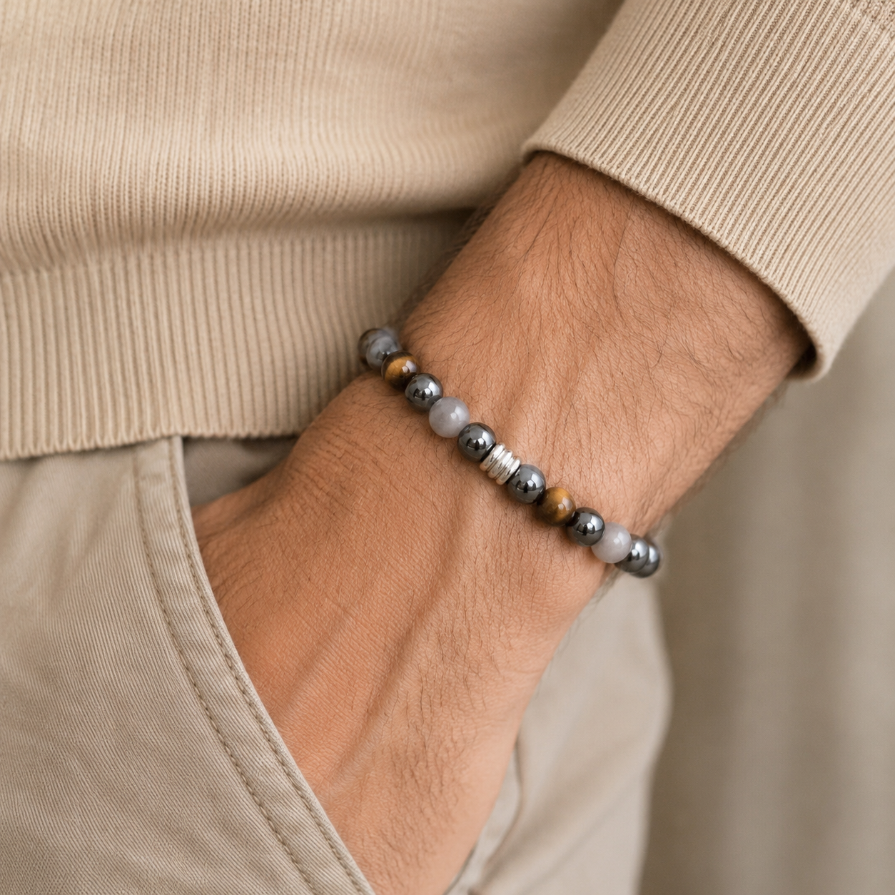 Bracelet Labradorite, Oeil de Tigre, Hématite A