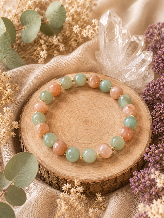 Pierre de soleil et Aventurine verte 8mm