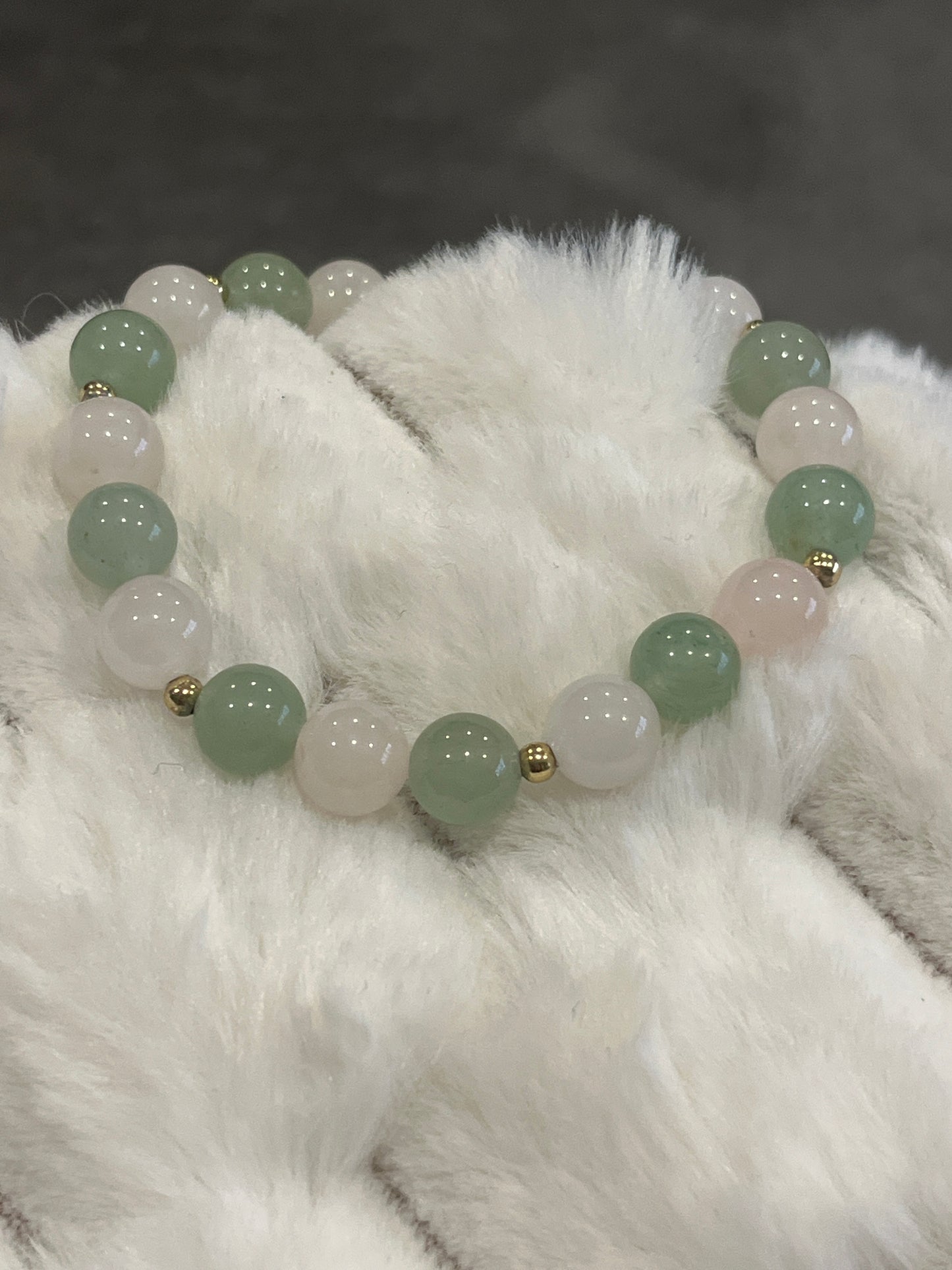 Quartz rose et Aventurine verte 8 mm