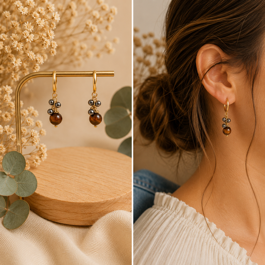 Boucles d'oreilles Hématite, Oeil de Tigre A