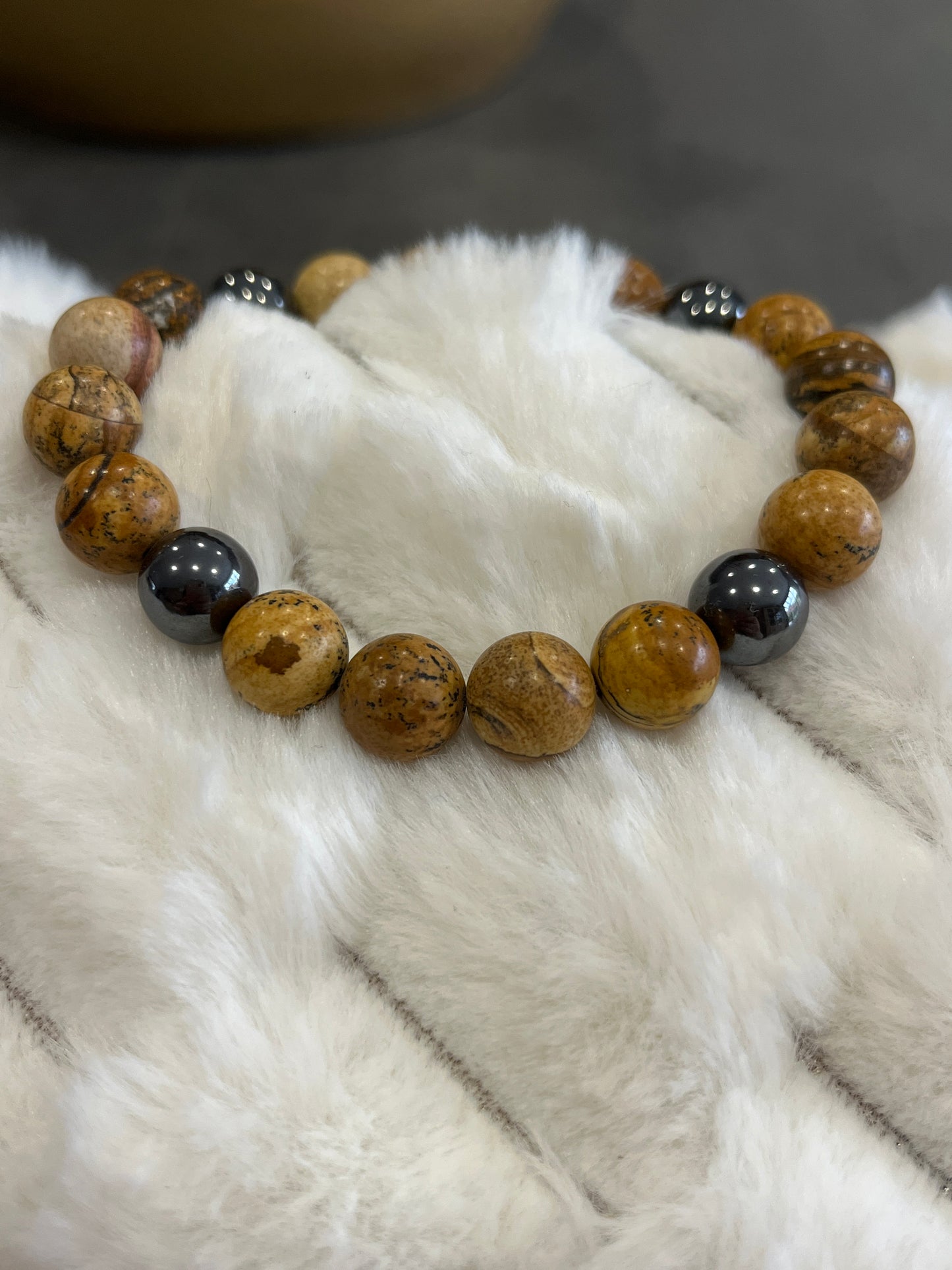 Jaspe paysage et Hématite 10 mm