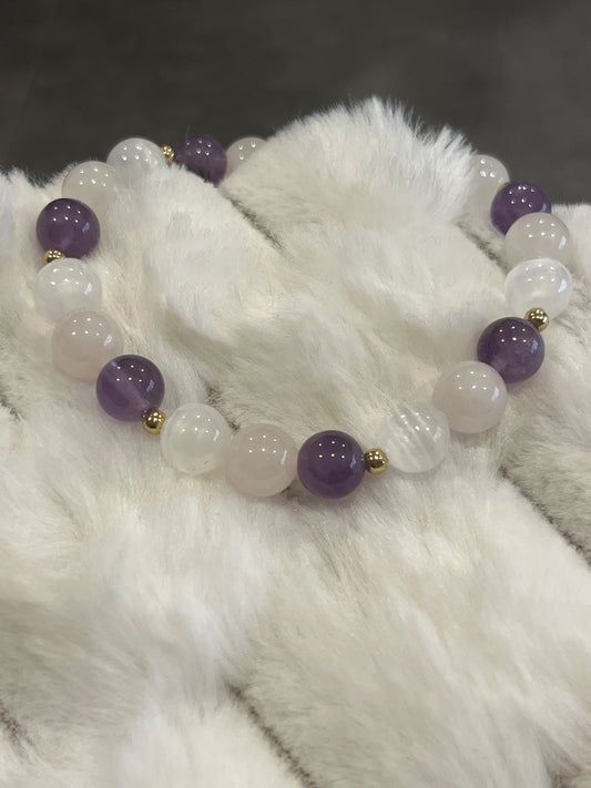 Améthyste, Sélénite et Quartz rose 8 mm