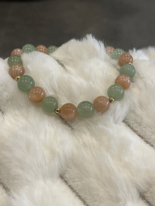 Pierre de soleil et Aventurine verte 8 mm