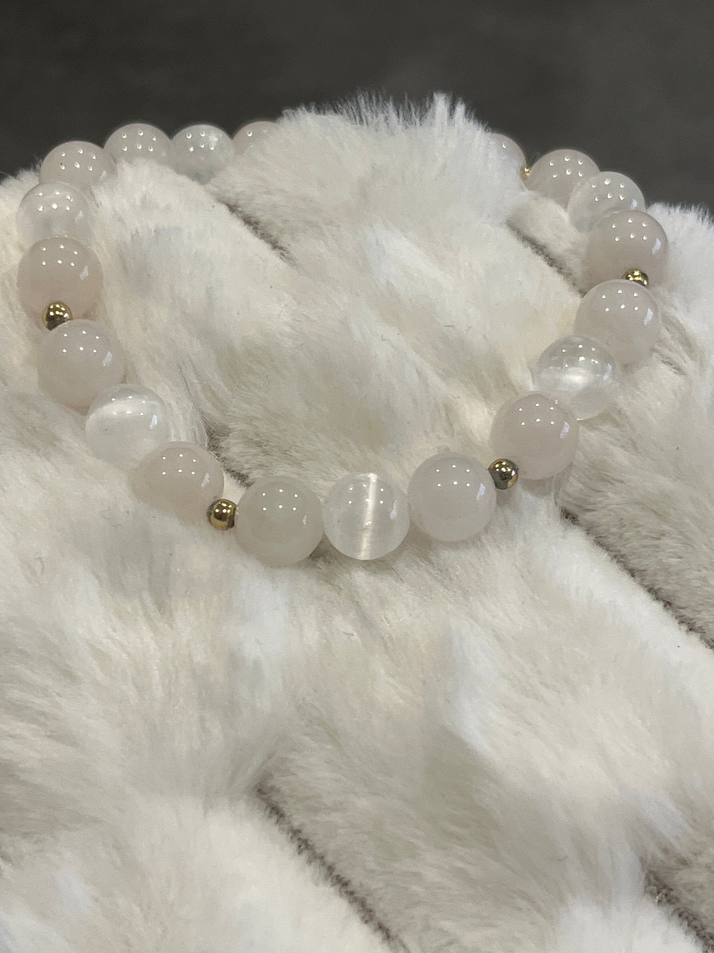 Sélénite et Quartz rose 8 mm