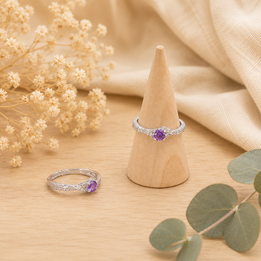 Bague réglable argent 925 Améthyste du Brésil AAA