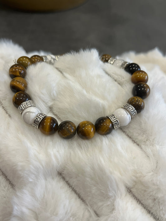 Œil de tigre et Howlite 10 mm