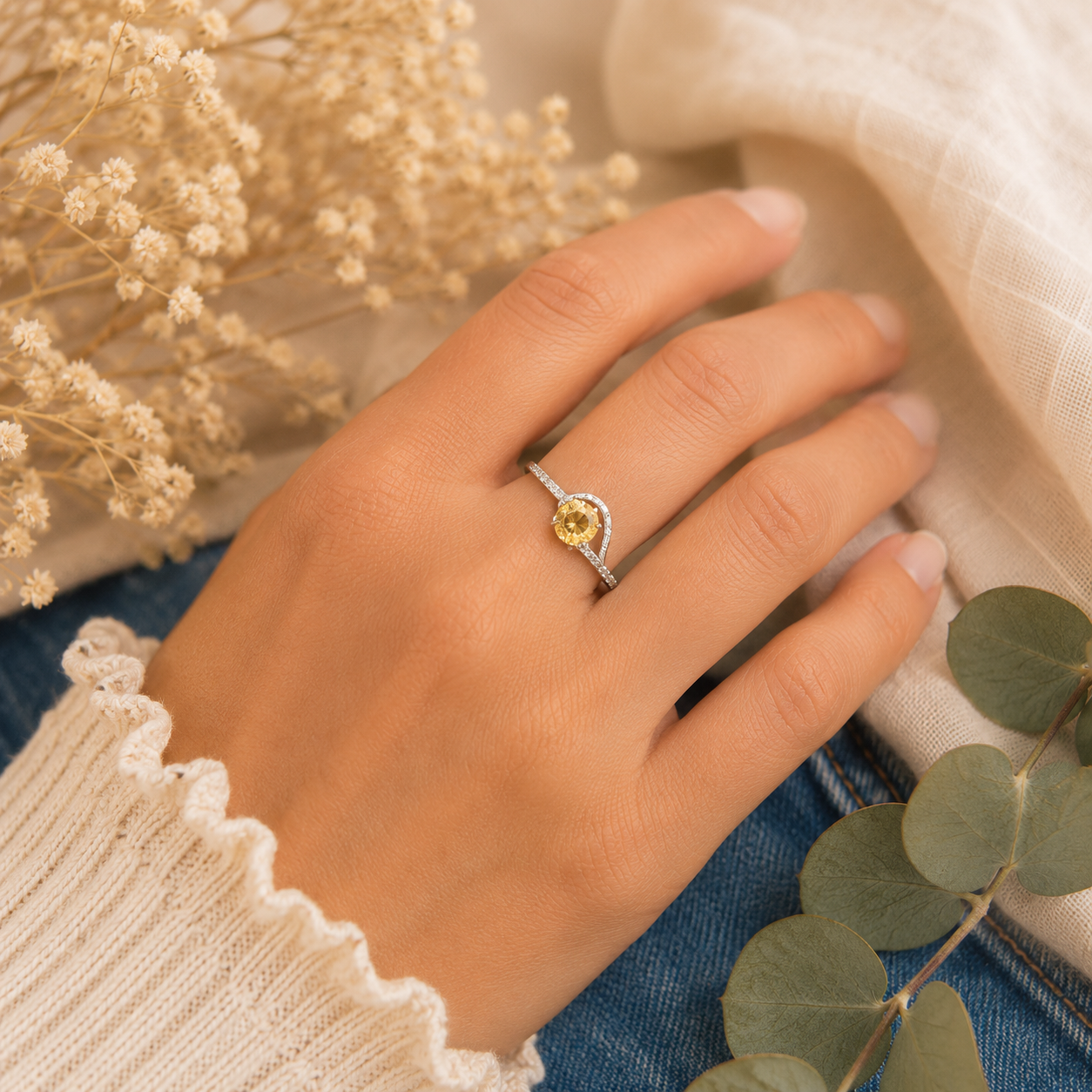 Bague réglable argent 925 Citrine AAA