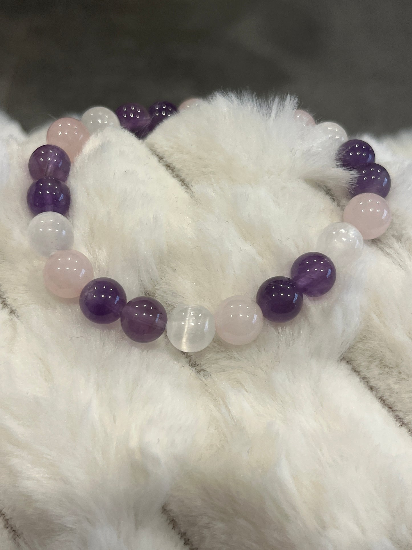 Améthyste, Sélénite et Quartz rose 8 mm