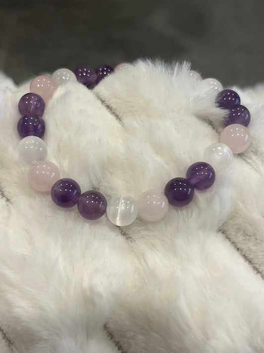 Améthyste, Sélénite et Quartz rose 8 mm