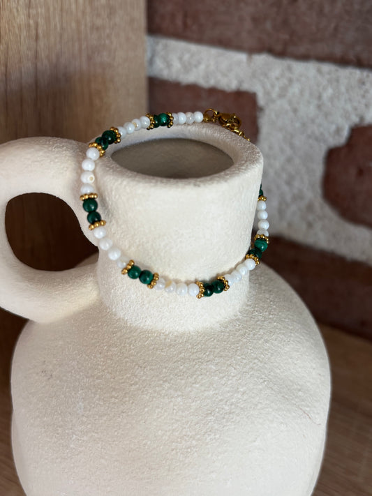 Bracelet Nacre, Malachite AA